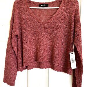 YEMAK Women's Long Sleeve V-Neck Cropped Pullover Knit Sweater MK8268 (m) brick